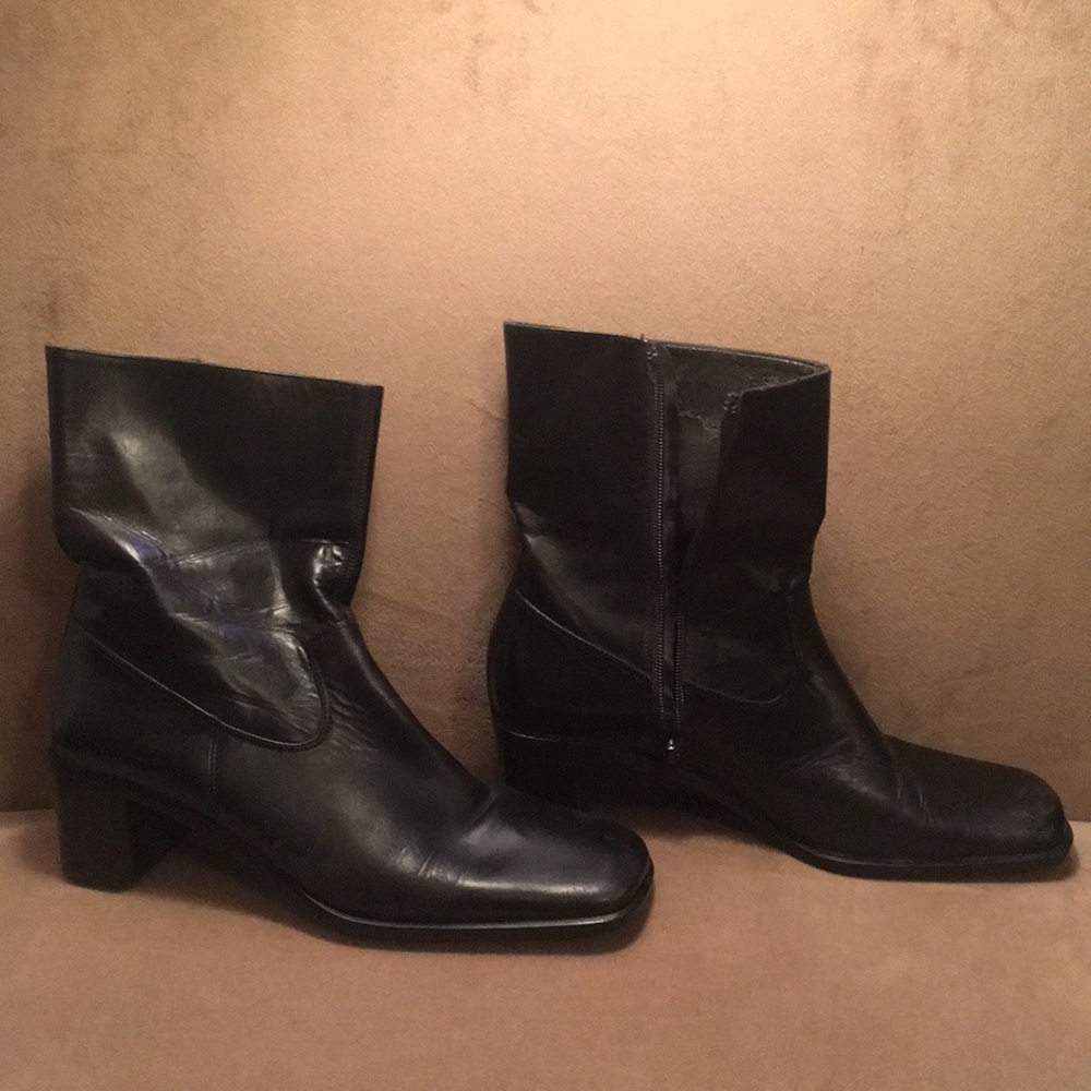 Black leather booties